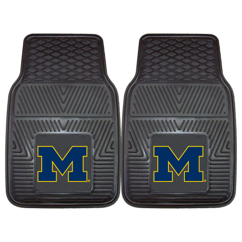 Set of 2 Black and Blue NCAA University of Michigan Wolverines Car Mats 17" x 27" - IMAGE 1