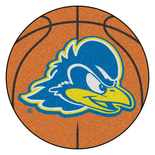 27" Red and Blue NCAA University of Delaware Fightin' Blue Hens Basketball Shaped Mat Area Rug - IMAGE 1