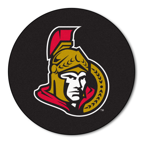 27" Black and Red NHL Ottawa Senators Puck Round Doormat - IMAGE 1