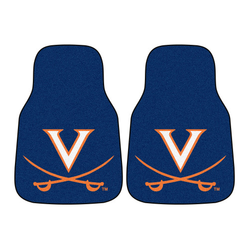 Set of 2 Blue and White NCAA University of Virginia Cavaliers Carpet Car Mats 17" x 27" - IMAGE 1