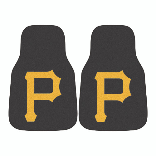 Set of 2 Black and Yellow MLB Pittsburgh Pirates Carpet Car Mats 17" x 27" - IMAGE 1