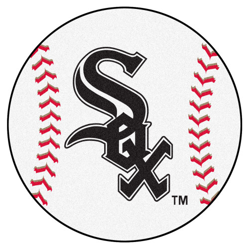 27" White and Black MLB Chicago White Sox Baseball Mat Area Rug - IMAGE 1