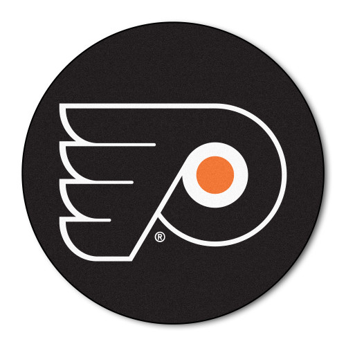 27" Black and White NHL Philadelphia Flyers Puck Mat Round Area Rug - IMAGE 1