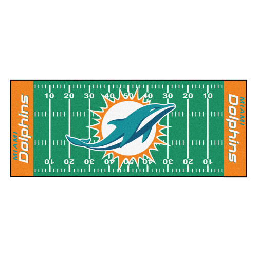 30" x 72" Green and Orange NFL Miami Dolphins Football Field Area Rug Runner - IMAGE 1
