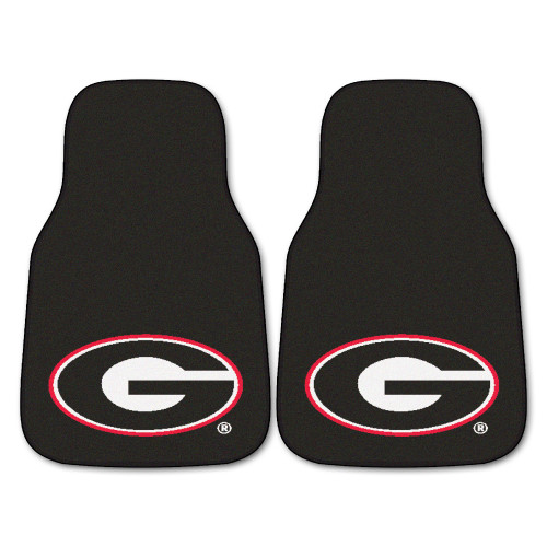 Set of 2 Black and Red NCAA University of Georgia Bulldogs Front Carpet Car Mats 17" x 27" - IMAGE 1