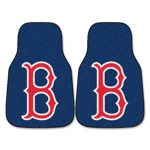 Set of 2 Blue and Red MLB Boston Red Sox Front Carpet Car Mats 17" x 27" - IMAGE 1