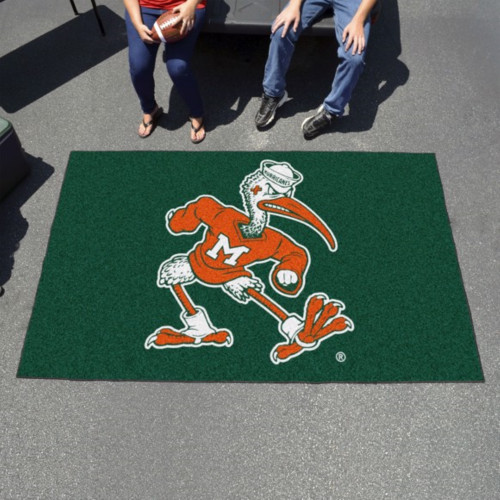 59.5" x 94.5" Black and Green NCAA University of Miami Hurricanes Rectangular Area Rug - IMAGE 1