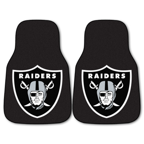 Set of 2 Black and White NFL Oakland Raiders Front Carpet Car Mats 17" x 27" - IMAGE 1