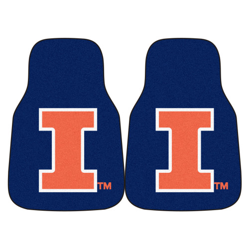 Set of 2 Blue and Orange NCAA University of Illinois Fighting Illini Front Carpet Car Mats 17" x 27" - IMAGE 1