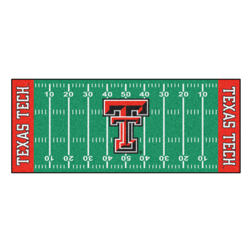 2.5' x 6' Green and Red NCAA Texas Tech University Raiders Football Field Area Rug Runner - IMAGE 1