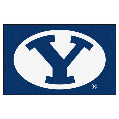 59.5" x 94.5" Blue and White NCAA Brigham Young University Cougars Mat Rectangular Area Rug - IMAGE 1