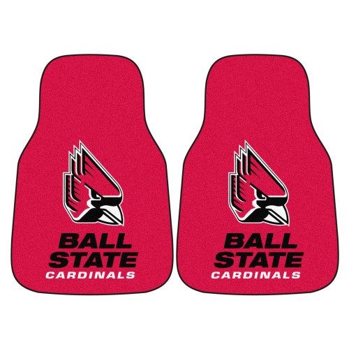 Set of 2 Red NCAA Ball State University Cardinals Front Carpet Car Mats 17" x 27" - IMAGE 1