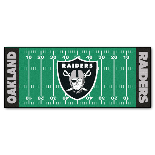 30" x 72" Green and Black NFL Oakland Raiders Football Field Area Rug Runner - IMAGE 1