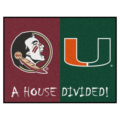 33.75" x 42.5" Brown and Green NCAA House Divided Florida State and Miami Rectangular Area Rug - IMAGE 1