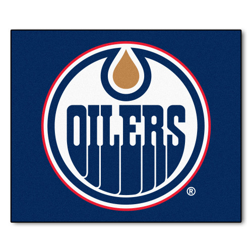 4.9' x 5.9' Blue and White NHL Edmonton Oilers Rectangular Mat Area Rug - IMAGE 1