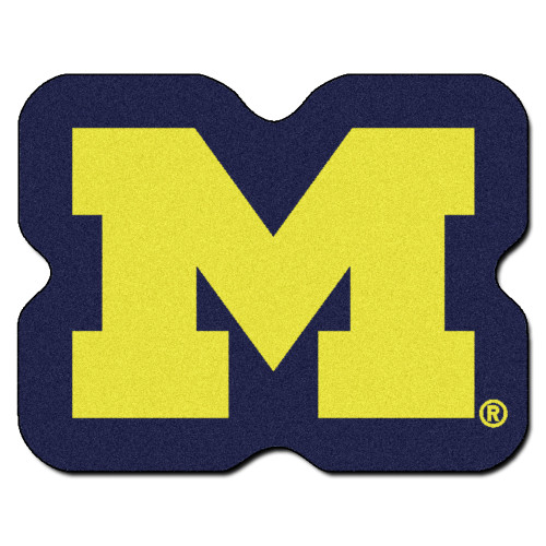30" x 38.5" Yellow and Blue NCAA University of Michigan Wolverines Mascot Logo Shaped Door Mat - IMAGE 1