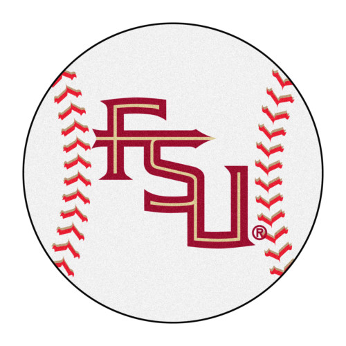 27" Red and White NCAA Florida State University Seminoles Baseball Mat Round Area Rug - IMAGE 1