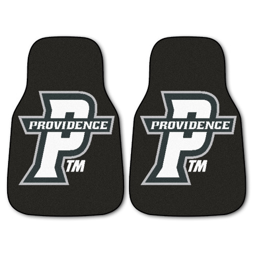 Set of 2 Black and White NCAA Providence College Friars Front Carpet Car Mats 17" x 27" - IMAGE 1