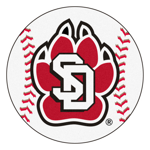 27" White and Red NCAA University of South Dakota Coyotes Baseball Shaped Mat Area Rug - IMAGE 1