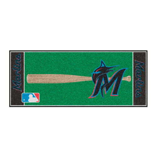 30" x 72" Black and Green MLB Miami Marlins Non-Skid Baseball Mat Area Rug Runner - IMAGE 1
