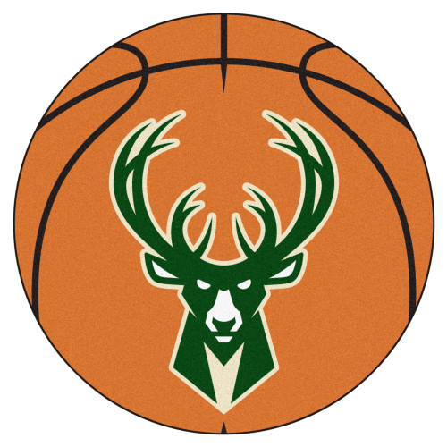 27" Orange and Green NBA Milwaukee Bucks Basketball Round Doormat - IMAGE 1