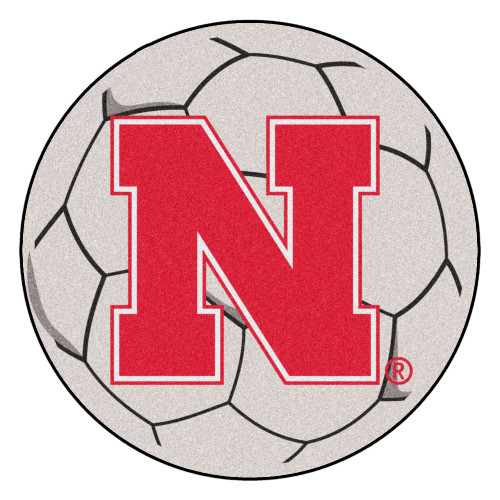 27" White and Red NCAA University of Nebraska Blackshirts Cornhuskers Soccer Ball Area Rug - IMAGE 1