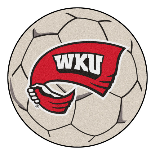 27" Gray and Red NCAA Western Kentucky University Hilltopper Soccer Ball Mat Round Area Rug - IMAGE 1