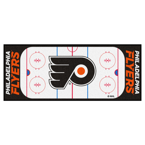30" x 72" White and Black NHL Philadelphia Flyers Rink Non-Skid Mat Area Rug Runner - IMAGE 1