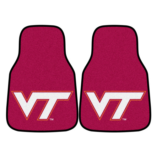 Set of 2 Red and White NCAA Virginia Tech Hokies Front Carpet Car Mats 17" x 27" - IMAGE 1