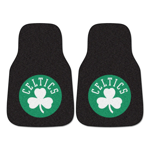 Set of 2 Black and Green NBA Boston Celtics Front Car Seat Mats 17" x 27" - IMAGE 1