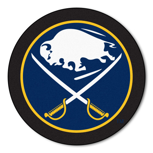 27" Navy Blue and White NHL Buffalo Sabres Puck Mat Round Area Rug - IMAGE 1