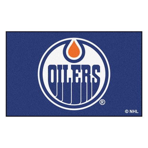 4.9' x 7.8' Blue and White NHL Edmonton Oilers Rectangular Mat Area Rug - IMAGE 1