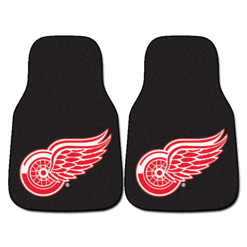 Set of 2 Black NHL Detroit Red Wings Front Carpet Car Mats 17" x 27" - IMAGE 1