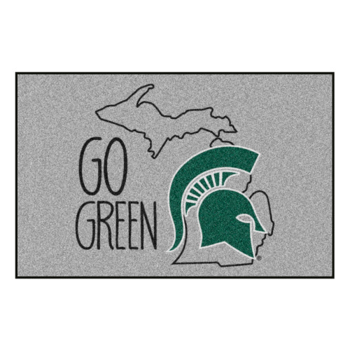 19" x 30" Gray and Green NCAA Michigan State University Spartans Starter Mat Rectangular Area Rug - IMAGE 1