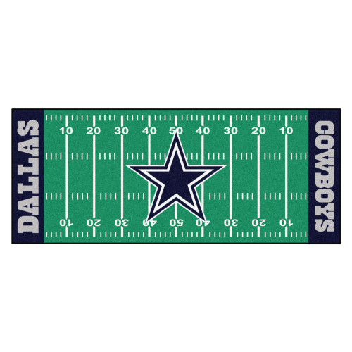 30" x 72" Green and Blue NFL Dallas Cowboys Football Field Area Rug Runner - IMAGE 1