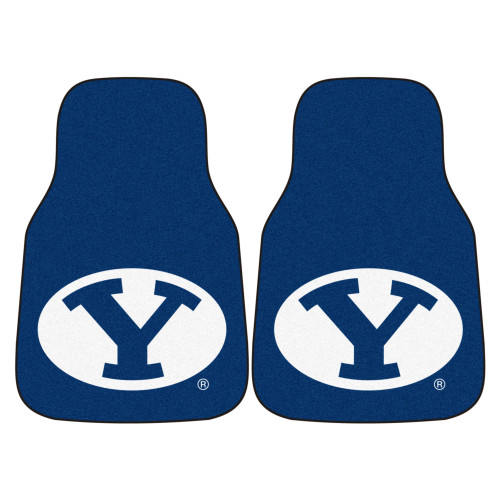 Set of 2 Blue NCAA Brigham Young University Cougars Front Carpet Car Mats 17" x 27" - IMAGE 1