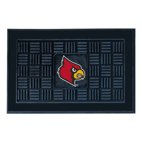 19.5" x 31.25" Black and Red NCAA University of Louisville Cardinals Medallion Outdoor Door Mat - IMAGE 1