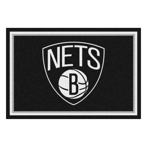 4.9' x 7.3' Black and White NBA Brooklyn Nets Plush Area Rug - IMAGE 1