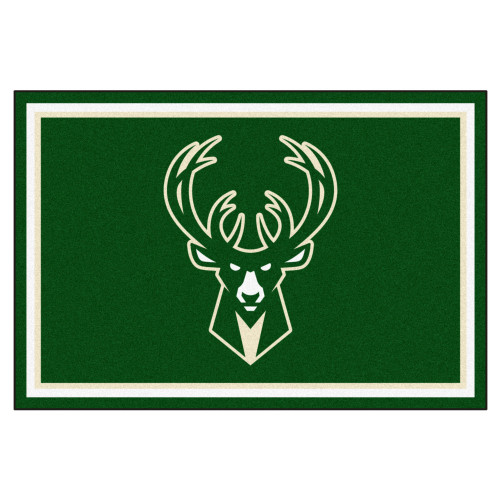 4.9' x 7.3' Green and White NBA Milwaukee Bucks Plush Area Rug - IMAGE 1