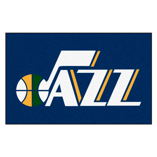 59.5" x 94.5" Blue and White NBA Utah Jazz Ulti-Mat Rectangular Outdoor Area Rug - IMAGE 1