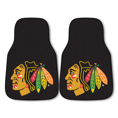 17" x 27" Black and Yellow NHL Chicago Blackhawks Front Carpet Car Mat Set - IMAGE 1