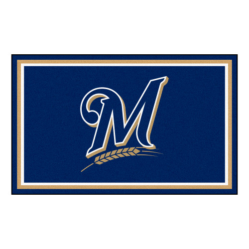 3.6' x 5.9' Blue Rectangular MLB Milwaukee Brewers Plush Area Rug - IMAGE 1