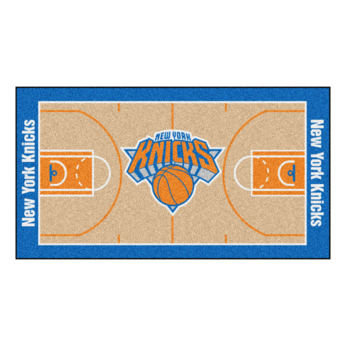 2.4' x 4.5' Blue and Orange NBA New York Knicks Basketball Court Mat Area Throw Rug Runner - IMAGE 1