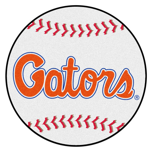 27" White and Orange NCAA University of Florida Gators Baseball Shaped Round Door Mat - IMAGE 1