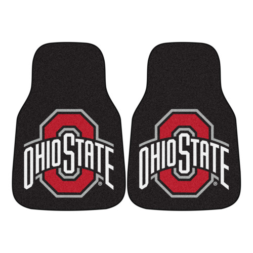 Set of 2 Black and Red NCAA Ohio State University Buckeyes Front Carpet Car Mats 17" x 27" - IMAGE 1