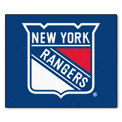 5' x 6' Navy Blue and White NHL New York Rangers Tailgater Mat Rectangular Outdoor Area Rug - IMAGE 1