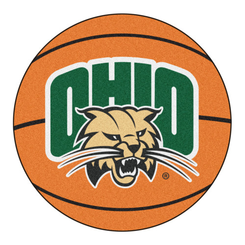 27" Orange and Green NCAA Ohio University Bobcats Basketball Shaped Mat Area Rug - IMAGE 1