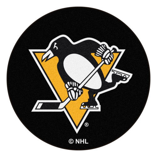 27" Black and White NHL Pittsburgh Penguins Puck Round Doormat - IMAGE 1