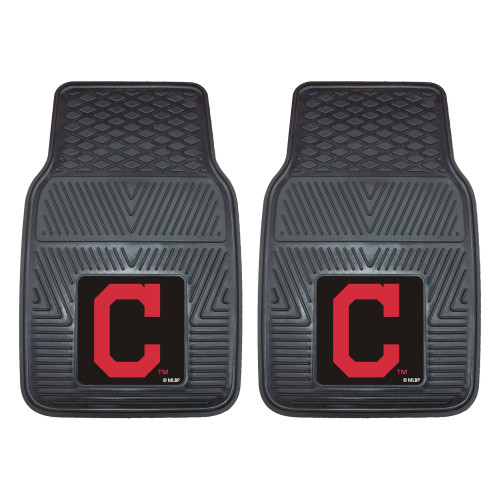 Set of 2 Black and Red MLB Cleveland Indians Car Mats 17" x 27" - IMAGE 1