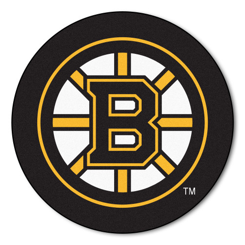 27" Black and Yellow NHL Boston Bruins Puck Mat Round Area Rug - IMAGE 1